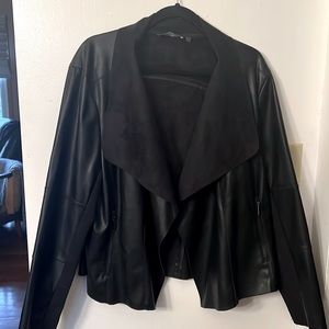 bagatelle Black Faux Leather Draped Collar Jacket